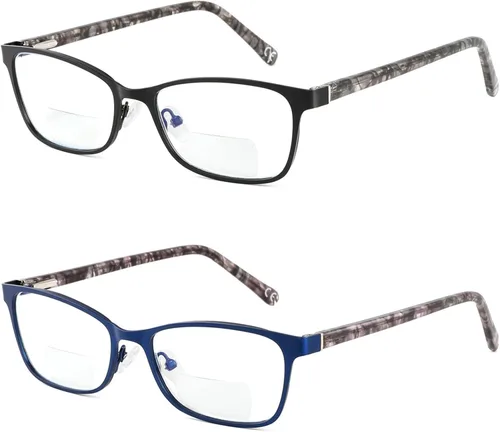 Vista 10 de Gafas de lectura bifocales pequeñas para mujer, con luz azul, lector de computadora, parte superior transparente, Cateye para mujer, gafas elegantes