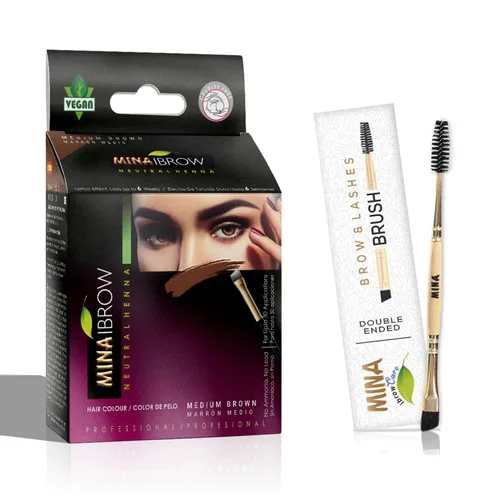 Vista 11 de Polvo para teñir cejas MinaiBrow marrón claro con cepillo biselado doble Tinte instantáneo resistente al agua y a las manchas, 100% convergencia