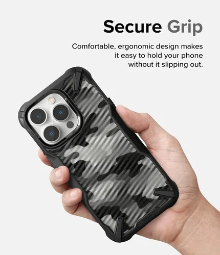 Vista 3 de Ringke Fusion-X - Funda compatible con iPhone 14 Pro Max [camuflaje negro] + vidrio de privacidad compatible con iPhone 14 Pro Max