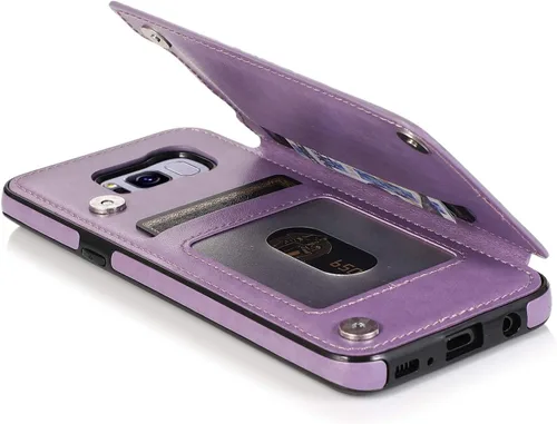 Vista 6 de Asuwish Funda compatible con Samsung Galaxy S8 y protector de pantalla de vidrio templado, accesorios para tarjetero, cartera con función atril