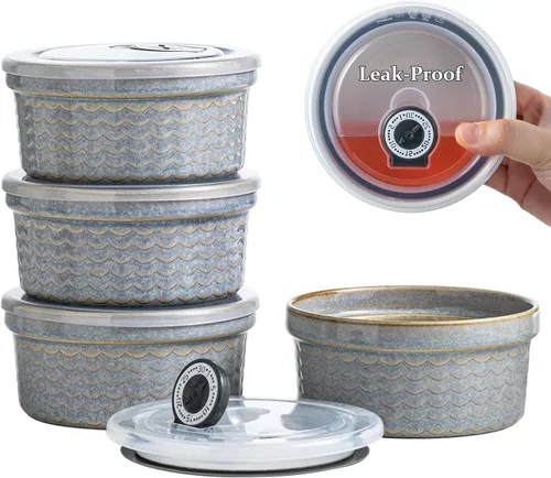 Vista 15 de Ramequines de 177 ml con tapas aptos para horno, pequeños ramequines de crema catalana con cubiertas, juego de 4 ramequines de cerámica, tazones