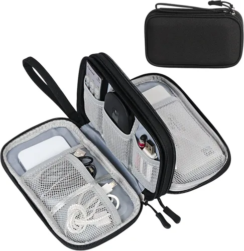 Vista 22 de FYY Organizador para accesorios electrónicos, para viajes, para cables, celular y cargadores, estuche portátil, impermeable, doble capa, bolsa
