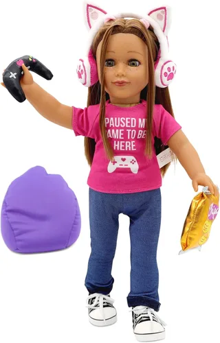 Vista 11 de Playtime by Eimmie - Ropa y accesorios para muñeca de 18 pulgadas, atuendo del día de San Valentín con vestido de tutú rojo y diadema a juego