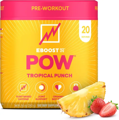 EBOOST POW Natural - Polvo de preentrenamiento – 20 porciones – Tropical Punch – Un suplemento de preentrenamiento para el rendimiento, apoyo de