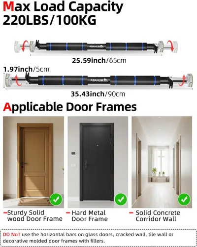Vista 6 de Abahub Doorway Pull-Up Bar with Safety Lock, Home Use Heavy-Duty Door Frame Pull-Up Bar for Upper Body Workout, Adjustable Strength Training
