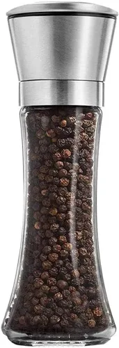 Vista 9 de Juego de molinillo de sal y pimienta Combo - Dos botes de especias gratis - Molinillo de pimienta negra y hierbas recargable manual - Acero