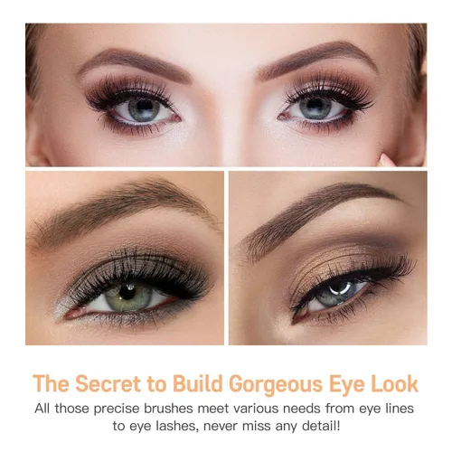 Vista 7 de MSQ - Juego de 12 brochas de maquillaje para sombra de ojos, con pelos sintéticos suaves y mango de madera real para sombra de ojos, cejas