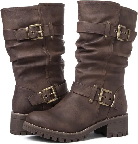 Vista 2 de GLOBALWIN Botas de vestir a media pantorrilla para mujer, botas de motociclista para mujer
