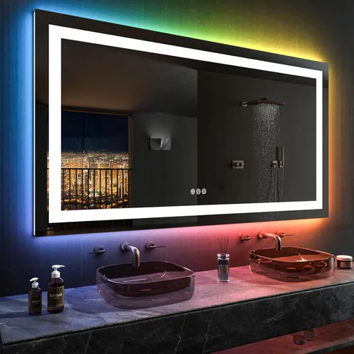 Vista 23 de LOAAO Espejo de baño LED de 28 x 36 pulgadas con luces, antiniebla, regulable, retroiluminado + iluminado frontal, espejo de tocador de baño