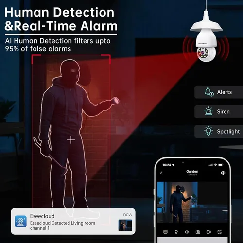 Vista 5 de Cámara de seguridad para ventana de 3MP, monitoreo WiFi 6 de 5GHz y 2.4GHz para interior/exterior, visión nocturna a color AI máxima, ángulo amplio