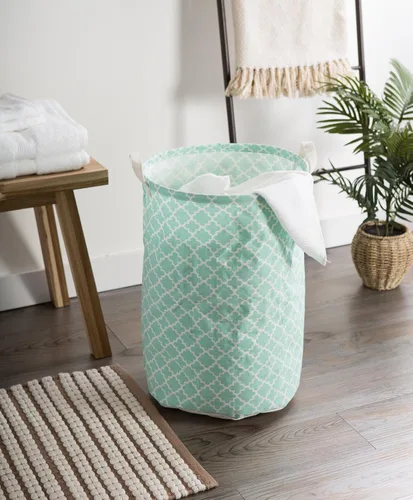 Vista 6 de DII Laundy Collection, cubo plegable recubierto de polietileno, celosía aguamarina, cesta para la ropa sucia