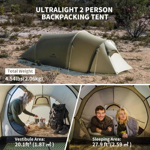 Vista 2 de Naturehike Opalus 4 Season Camping Tent, Waterproof 2-3 Person Backpacking Tent, Double Layer Tunnel Winter Tents for Camping