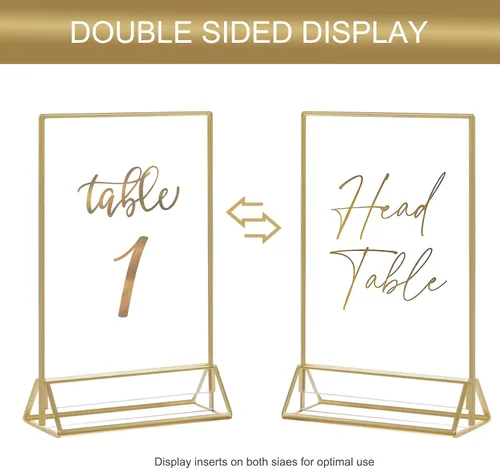 Vista 5 de Soporte acrílico para letreros de 5 x 7 pulgadas, marco acrílico dorado, soporte transparente para números de mesa de boda, marcos acrílicos