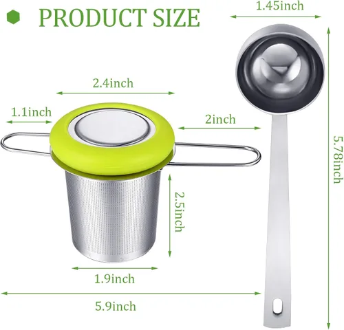 Vista 3 de 2 Pieces Tea Infusers Stainless Steel Strainer Folding Handle Filter Extra Filter Fine Mesh Strainer Brewing Basket with Lid for Loose Leaf Tea