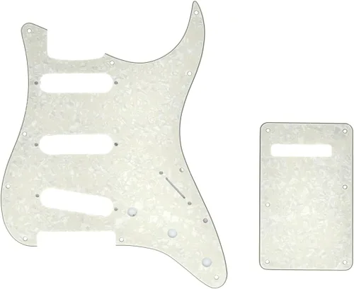Vista 24 de KAISH Guardabarros de 11 agujeros estilo ST/Strat, SSS, con placa trasera ST, cubierta de trémolo para Stratocaster/Strat Gold Pearl de EE.
