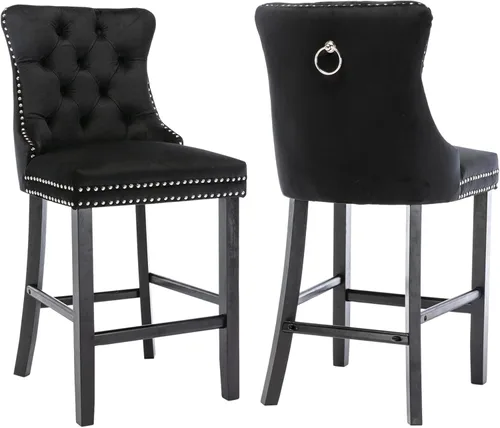 Vista 20 de Juego de 2 taburetes de bar con altura de mostrador, asiento de 26.3 Taburetes de bar beige
