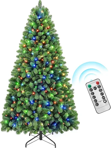 Árbol de Navidad preiluminado de 7 pies con control remoto e