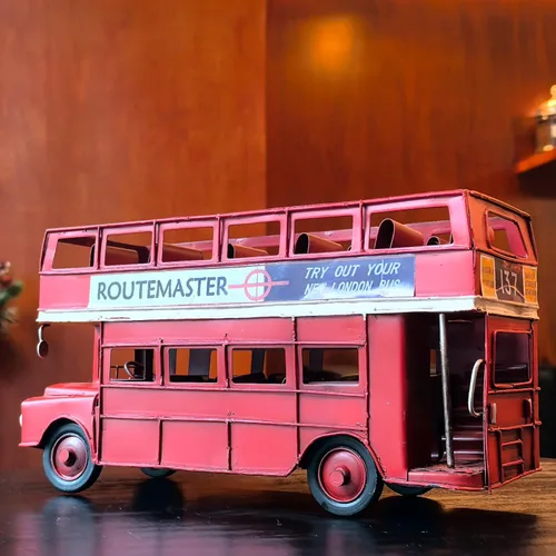 Vista 7 de Vintage London Double Decker Sightseeing Bus Modelo Open Top Diecast Metal Modelo Réplica Rojo Londres Autobús Figurine Colección