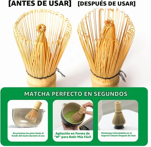 Vista 5 de TEANAGOO Juego de batidor de Matcha, juego de inicio tradicional de 6 piezas, batidor de 100 puntas con soporte de flor de cerezo púrpura, cuchara