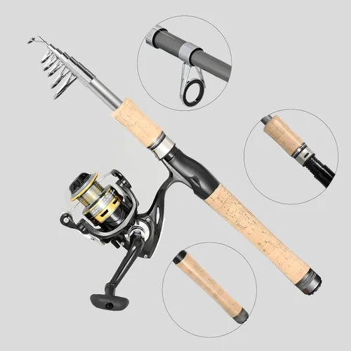 Vista 2 de Juego combinado de caña de pescar de fibra de carbono, carrete giratorio de 6.9 ft/6.89 pies, kit de accesorios de 145 piezas para pesca de agua