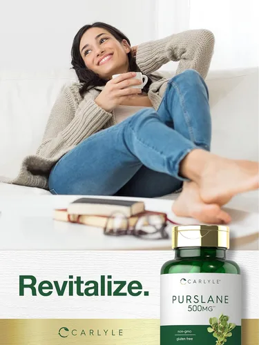 Vista 6 de Carlyle Cápsulas de verdolaga 500mg 120 unidades Extracto de Portulaca Oleracea Suplemento sin OGM, sin gluten