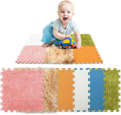 Paquete de 6 baldosas sensoriales para autismo y desarrollo del bebé, tapete de espuma entrelazado de 0.4 pulgadas de grosor con 6 texturas,