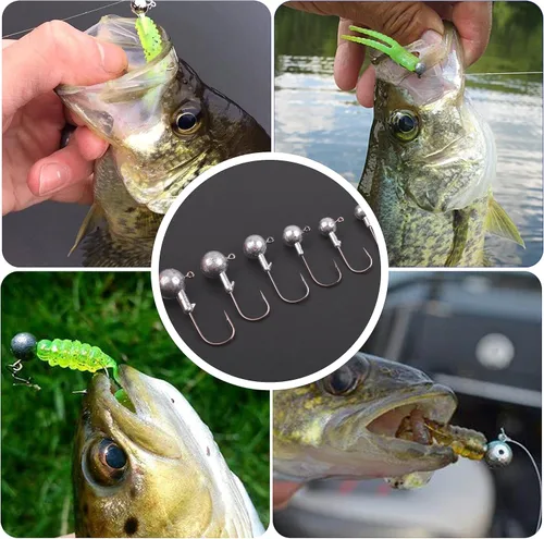 Vista 7 de Juego de ganchos de cabeza de plantilla de pesca sin pintar, cabezas de plantilla de bolas redondas, varios señuelos de pesca, anzuelos