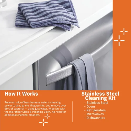 Vista 7 de Kit de Paño de Limpieza de Microfibra de Acero Inoxidable E-Cloth - Limpiador de Acero Inoxidable para Electrodomésticos, Horno, Estufa y Más