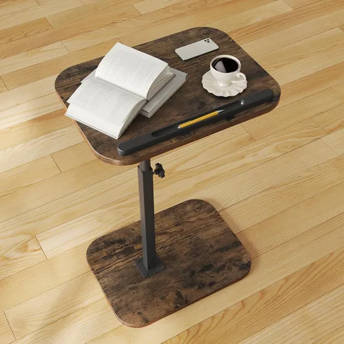 Vista 7 de Mesa auxiliar para sofá, bandeja de TV, altura ajustable, mesa auxiliar en forma de C, giratoria de 360°, para sala de estar, color negro