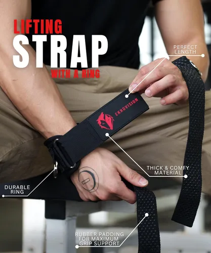 Vista 5 de Ekkovision EKKO - Correas de levantamiento de pesas con anillo en D con puños, soporte de muñeca para hombres, correas de levantamiento gruesas