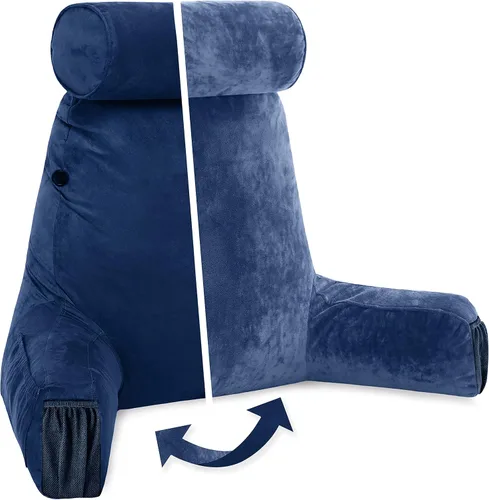 Vista 99 de Husband Pillow Backrest with Arms - Adult Reading Pillow with Shredded Memory Foam, Ultra-Comfy Removable Microplush Cover & Detachable Neck Roll