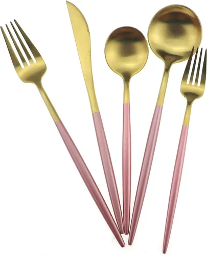 Vista 12 de Gugrida Juego de cubiertos de acero inoxidable 18/10 con mango blanco mate, 20 piezas, incluye tenedores, cucharas, cuchillos, cubiertos de Plateado