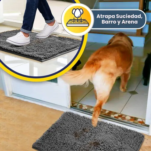 Vista 3 de Muddy Mat® - Tapete de microfibra superabsorbente para mascotas, antideslizante y lavable, de felpilla, secado rápido, para entrada, interior y Gris