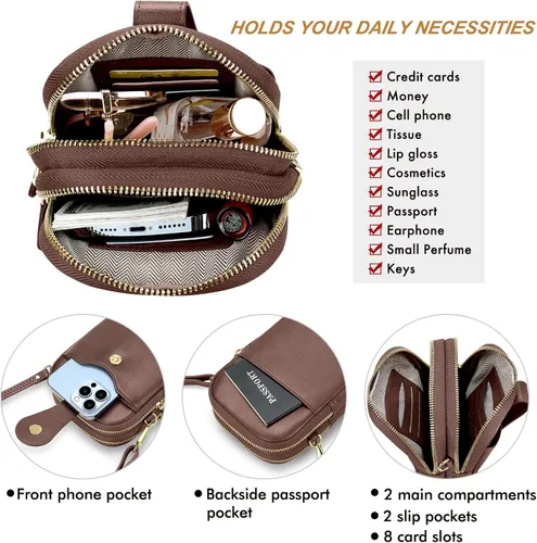 Vista 3 de RONSIN Leather Small Crossbody Purse for Women Cell Phone Bag Holder Wallet Purse Travel Pouch Adjustable Strap