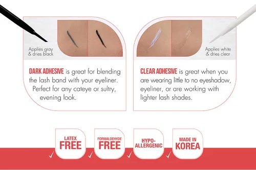 Vista 6 de DUO Pegamento de pestañas 2 en 1 transparente y oscuro con brocha, adhesivo de pestañas postizas de doble punta para pestañas de tira de larga