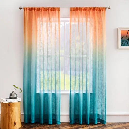 Vista 12 de Melodieux Cortinas semitraslúcidas con textura de lino degradado de 96 pulgadas de largo para sala de estar, dormitorio, cortinas degradadas