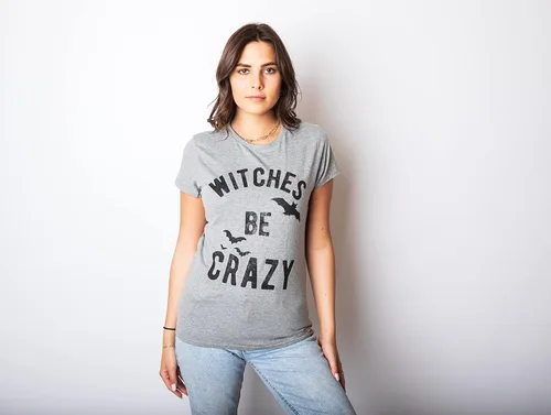 Vista 2 de Camiseta divertida para mujer Witches Be Crazy, Gris jaspeado oscuro