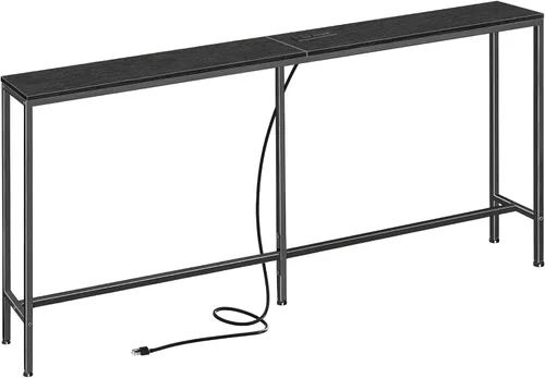 Vista 11 de SUPERJARE Mesa consola con tomacorriente, mesa de sofá de 63 pulgadas con estación de carga, mesa de entrada estrecha, mesa de pasillo delgada, mesa