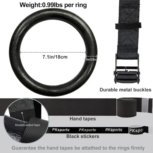 Vista 5 de PACEARTH Anillos de Gimnasia con Capacidad de 1100 libras con Correas de Hebilla Ajustables de 14.76 pies, Anillos de Ejercicio para Dominadas