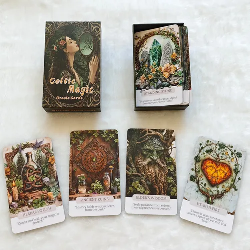 Vista 9 de Cartas de oráculo mágico celta, cartas de tarot, cartas Oracle para principiantes, afirmaciones holísticas Wicca, perfectas para crear un mazo