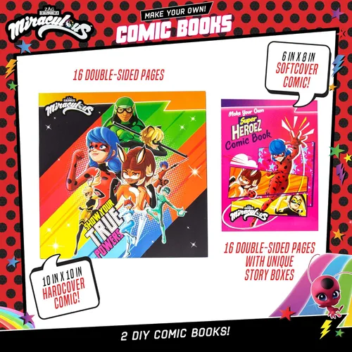Vista 6 de Miraculous Haz tu propio cómic – Crea 2 cómics Ladybug, Cat Noir, Tikki y más – Juguetes creativos para niños a partir de 6 años – Kit de cómics DIY