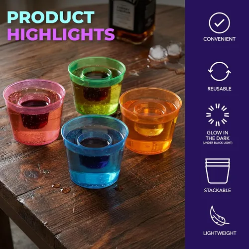 Vista 7 de Party Essentials Vasos bombarderos de plástico duro de 4 onzas, neón surtidos, 12