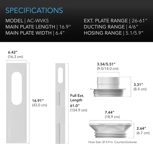 Vista 6 de Kit de conducto de ventana AC Infinity, puerto de ventilación universal para ventiladores en línea de 4" y 6", kit de ventilación de ventana