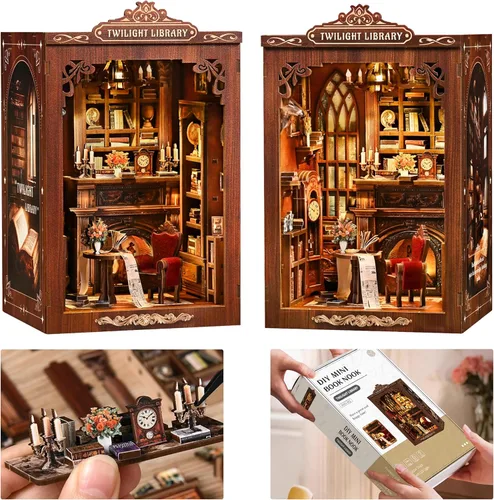 Vista 11 de ISSEVE Kit de rincón de libros – Kit de casa en miniatura para manualidades, rincones de libros para adultos, casa de muñecas, biblioteca