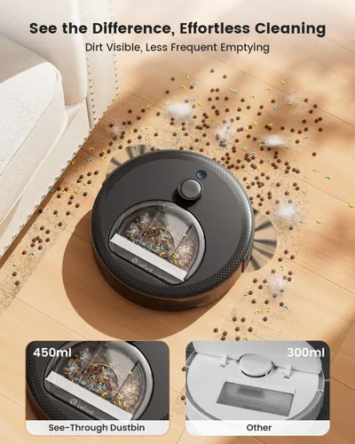 Vista 6 de Lefant - Robot aspirador y limpiador LiDAR, con recipiente de polvo visible de 450ml, evitación de obstáculos PSD mejorada de 190°, limpieza