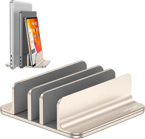 Vista 15 de OMOTON Soporte vertical para computadora portátil [versión doble actualizada], soporte de escritorio de aluminio para Mac Book con base ajustable