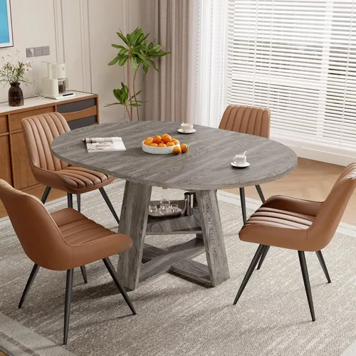Vista 10 de Aivermel - Juego de mesa de comedor extensible redonda a ovalada para 4 a 6, mesa de cocina de madera con almacenamiento oculto y sillas tapizadas