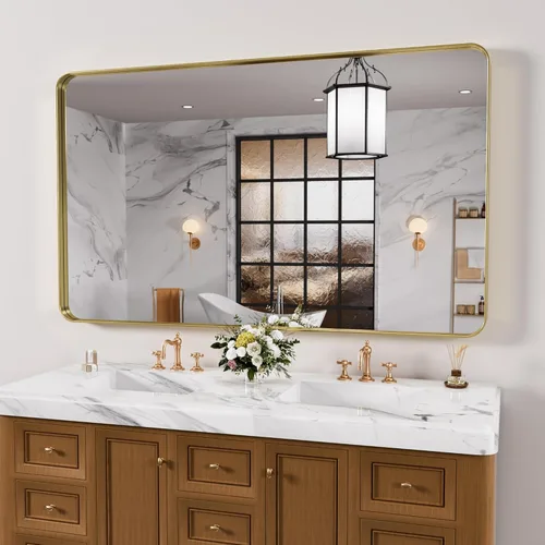 Vista 47 de JISOSO - Espejo de baño negro de 20x30 pulgadas con marco de metal negro, espejo de tocador rectangular redondeado con acabado mate para pared