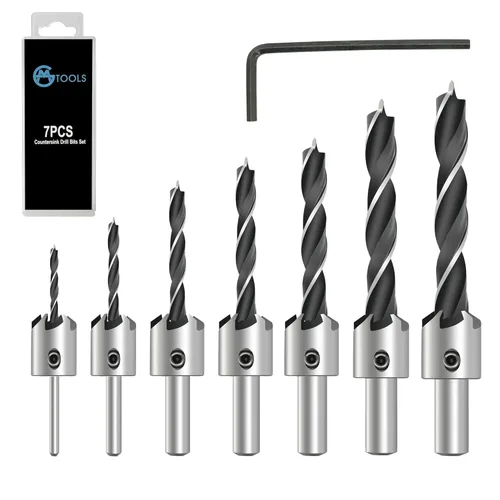 Vista 7 de Juego de Brocas Avellanadas GMTOOLS, 3 Piezas de Brocas Cónicas M2 HSS, con Vástago Hexagonal de 1/4" de Cambio Rápido y Llave Allen, Juego