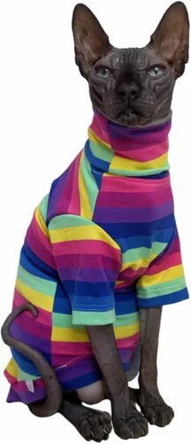 Vista 11 de Kitipcoo - Camisa de tiras vintage para gatos sin pelo Sphynx, de algodón, con cuello redondo y mangas, ropa para mascotas, camisetas para gatitos